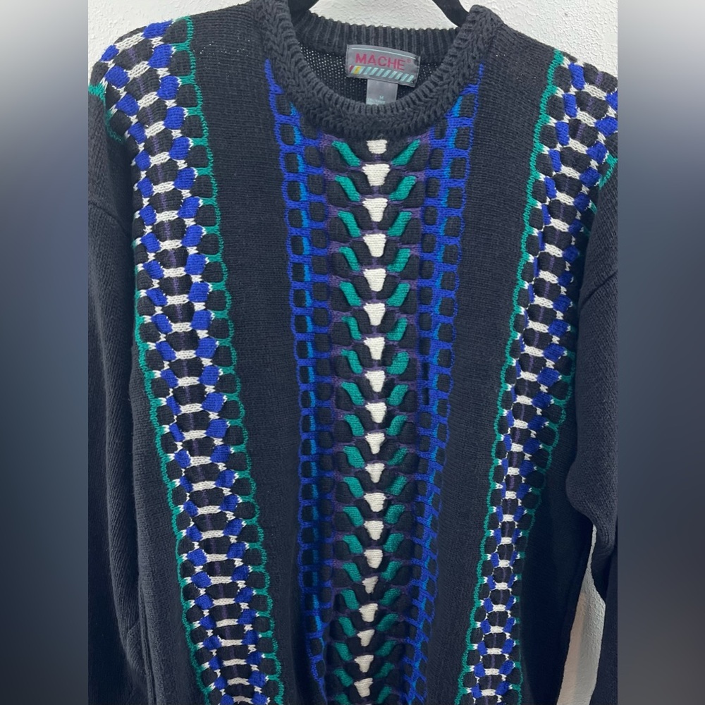 Vintage Mache Knit Sweater with Geometric Pattern Mens Medium - Picture 2 of 4